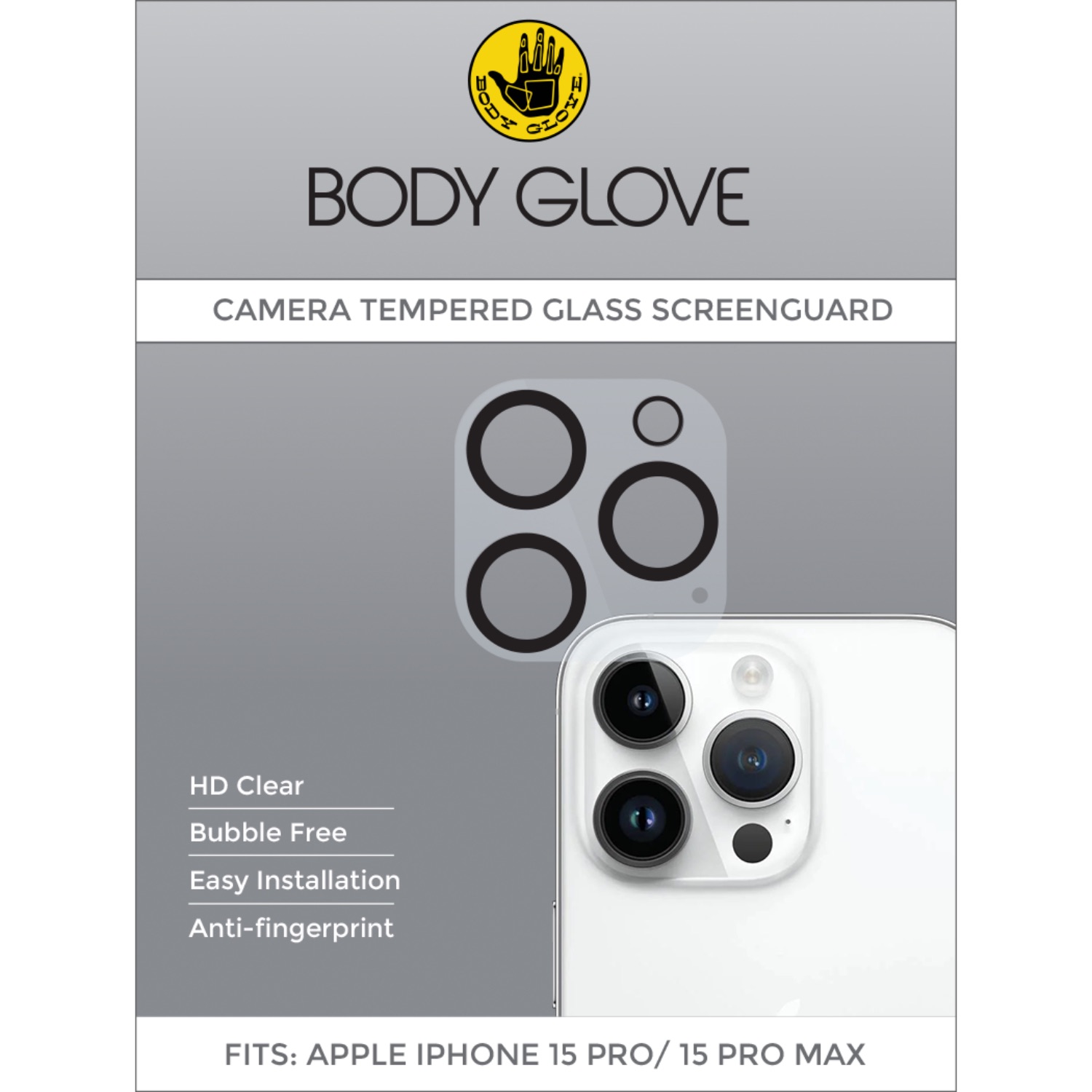Body Glove Tempered Glass Camera Screenguard - Apple iPhone 15 Pro / iPhone 15 Pro Max (Black Trim) - Image 3